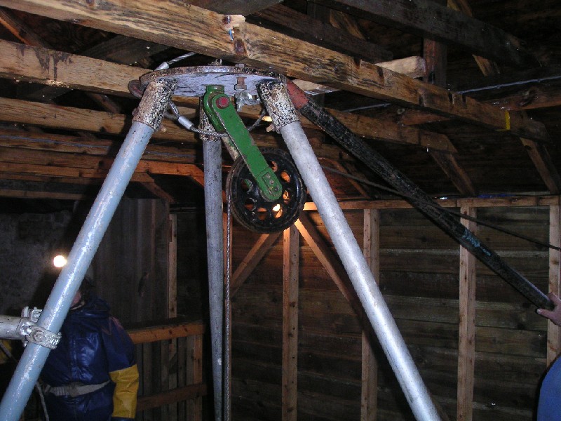 bs_tripod.jpg - The tripod assembly and pully positioned over the shaft top.
