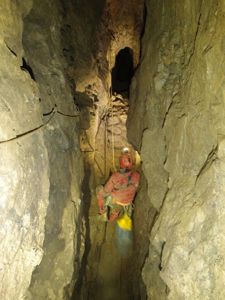 P8063936.JPG - Karli making his way down into the stopes below.