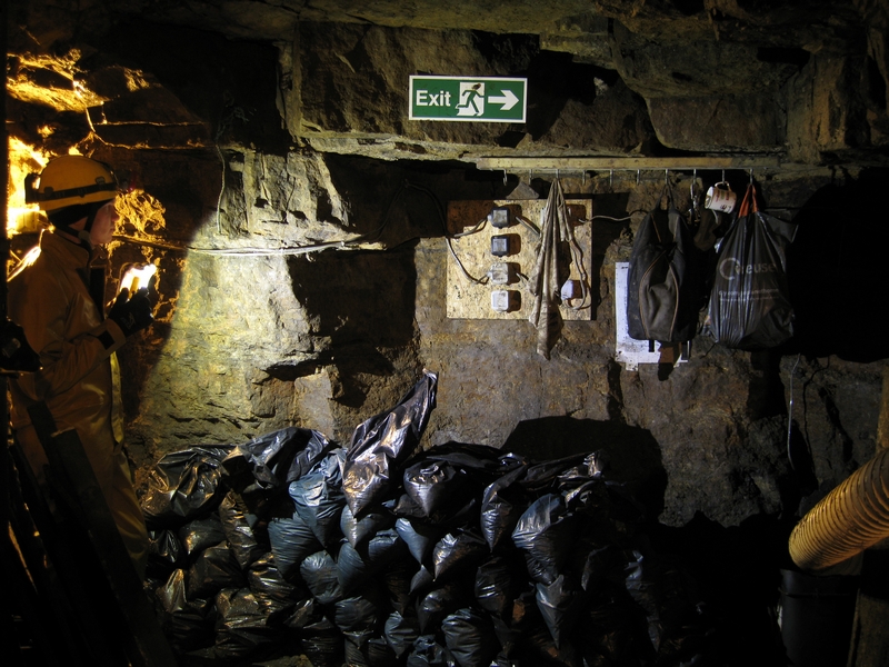 IMG_5887.JPG - Bags of spoil waiting to be taken out to surface and electrics board.