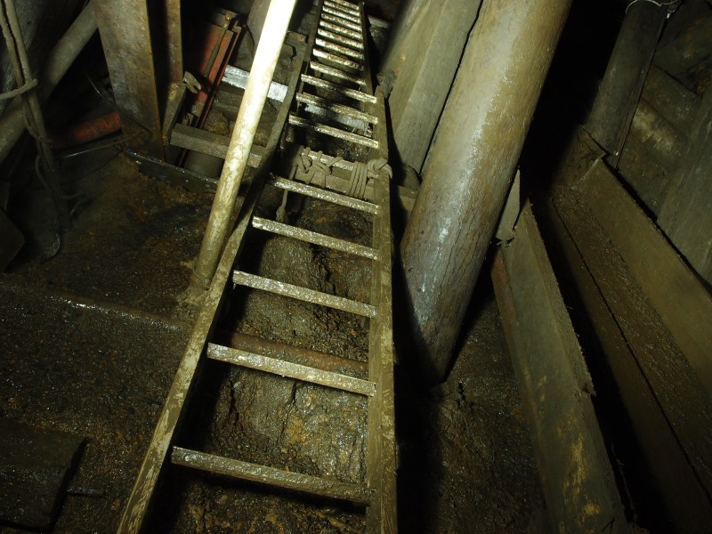 P7299946.JPG - Ladder section just before the vertical section of the shaft.