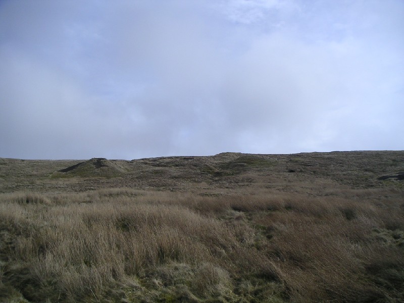 gudhamgillfirestonelevel_spoilheaps.jpg - Looking up to the moor, on the left the spoil heap from the Firestone Level, the other mounds are bell pits and more spoil heaps.