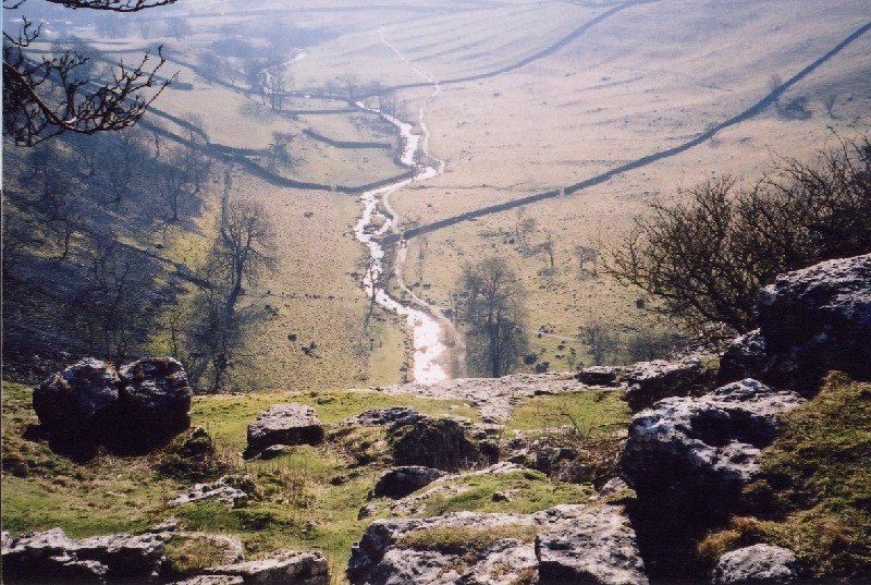 malhamcove1.jpg - Looking out across the valley from the top of Malham Cove on a sunny frosty day.