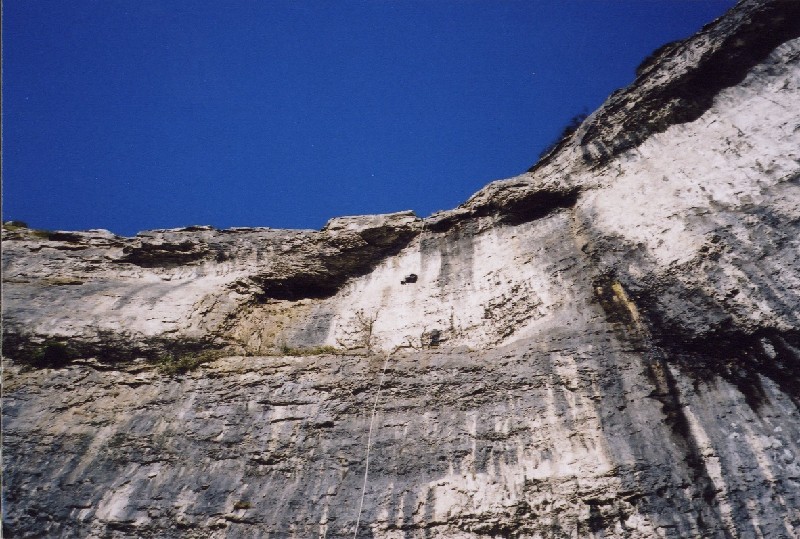 malhamcove6.jpg - Another perspective, Charlie abseiling down.