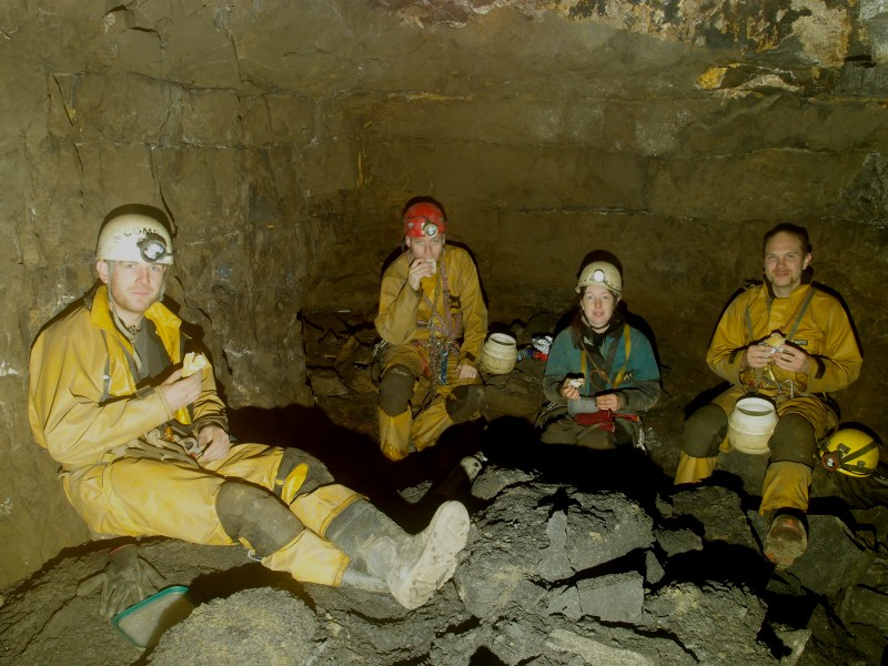 PB301807.JPG - Lunch in a chamber east of the rise. Stable now, as the loose bits in the roof have come down.