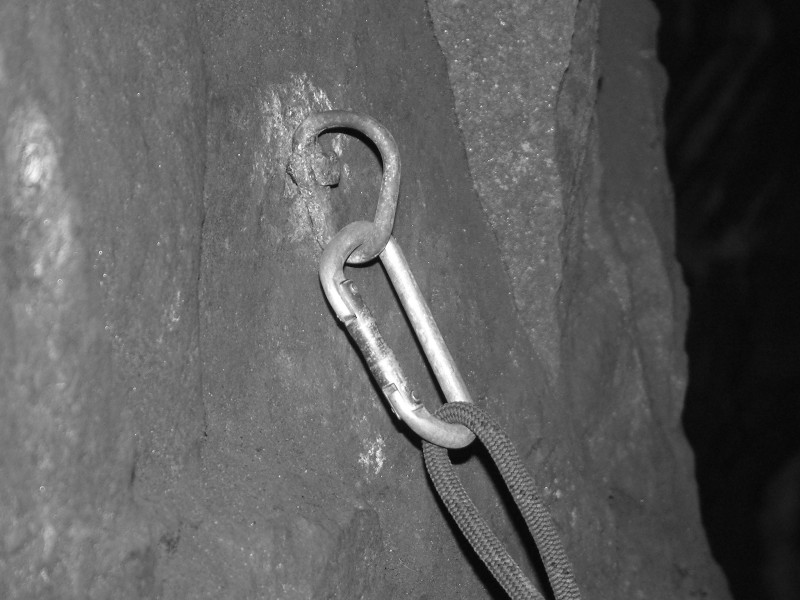 sc_oldfan_oldanchor.jpg - One of the old anchors at the top of the drop, fitting to have been taken in black and white.