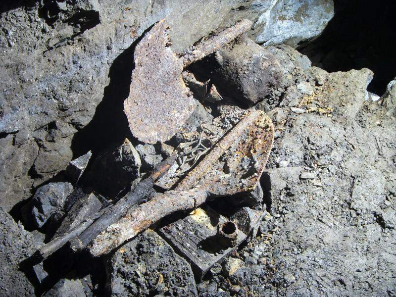 sc14_manway_easttools.jpg - Some tools, fuse and fittings on the east side of the manway to Bogg Shaft.