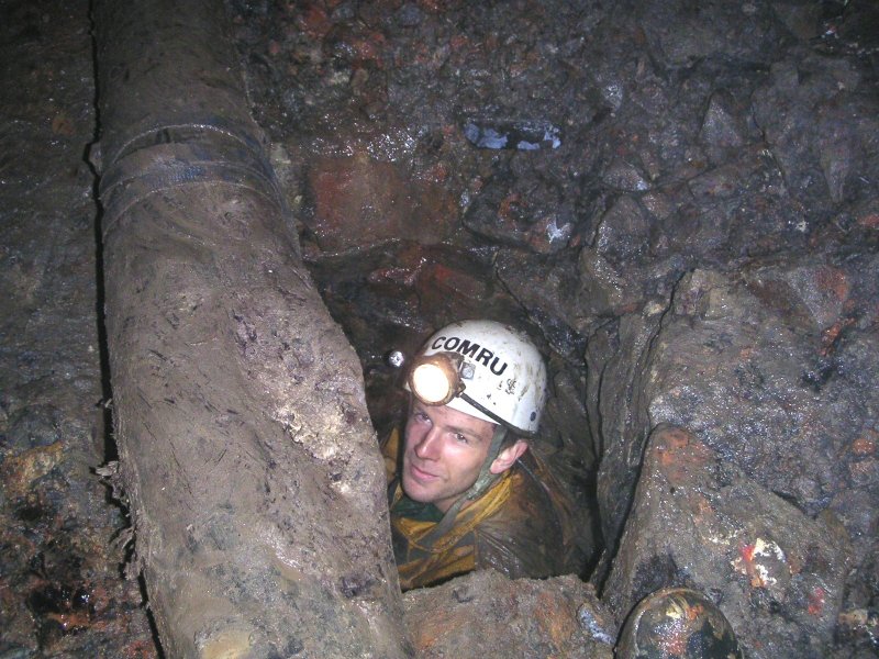 Pict0023.jpg - Karli just getting out of the ore shoot from Capelcleugh, back into sub level 2 - he is a walking advert for COMRU.