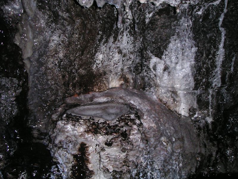 brownleyh_gbxvein_calciteflow1.jpg - A little bit into the passage and a number of interesting calcite flows could be seen. This one looked like an oyster shell.